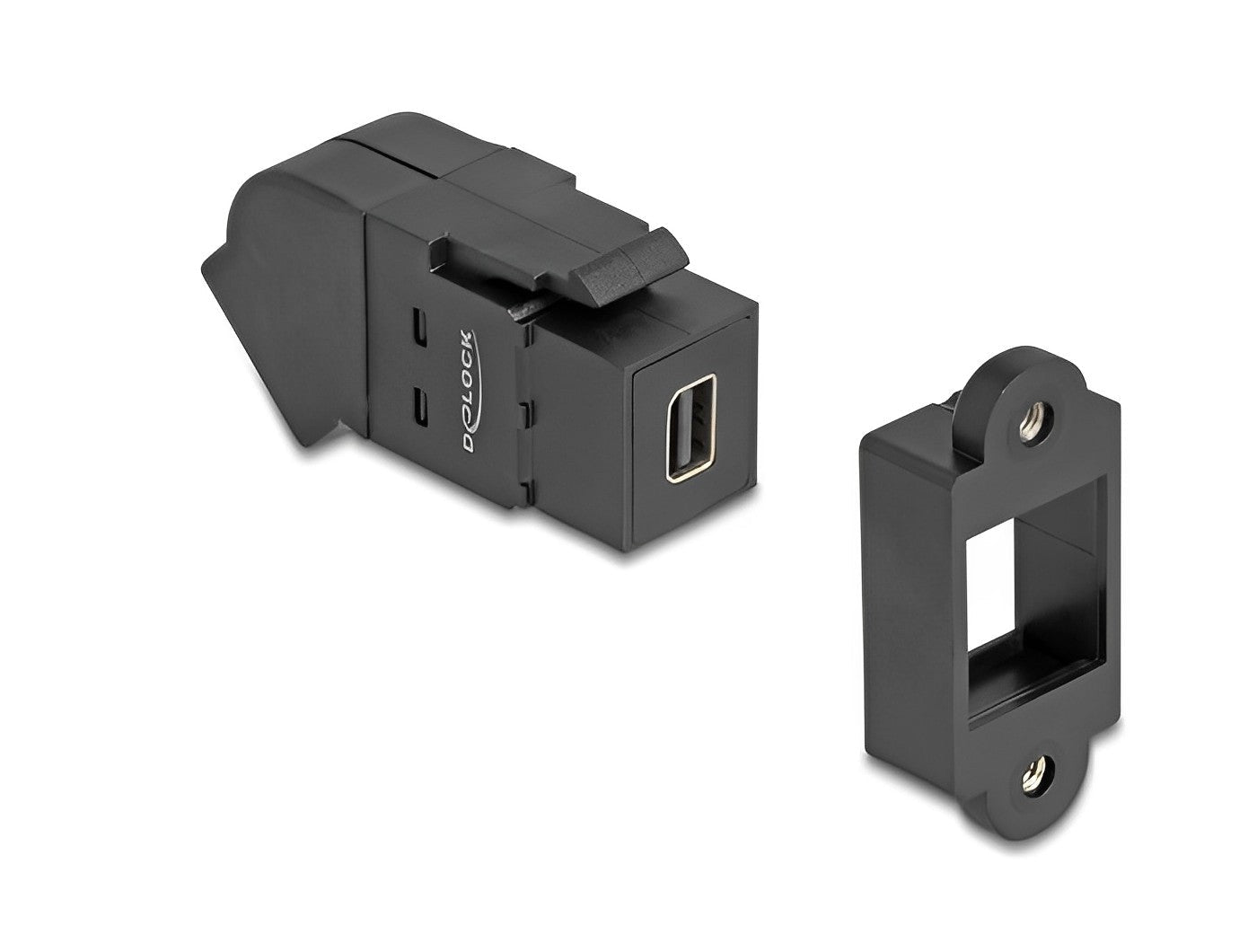 Delock Keystone Module Mini DisplayPort panel mount female to DisplayPort female 45° angled 8K 30 Hz black - delock.israel