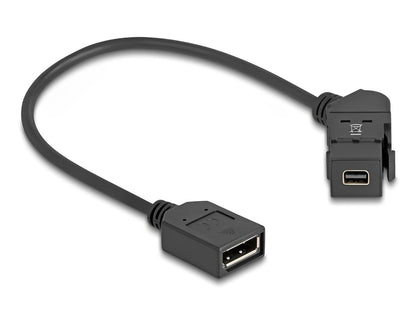 Delock Keystone Module Mini DisplayPort panel mount female to DisplayPort female 45° angled with 30 cm cable 8K 30 Hz black - delock.israel