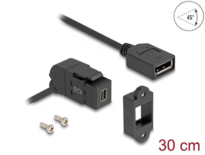 Delock Keystone Module Mini DisplayPort panel mount female to DisplayPort female 45° angled with 30 cm cable 8K 30 Hz black - delock.israel