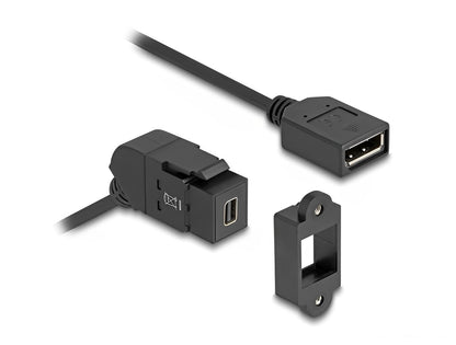 Delock Keystone Module Mini DisplayPort panel mount female to DisplayPort female 45° angled with 30 cm cable 8K 30 Hz black - delock.israel