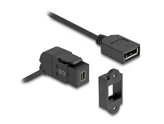 Delock Keystone Module Mini DisplayPort panel mount female to DisplayPort female 45° angled with 30 cm cable 8K 30 Hz black - delock.israel