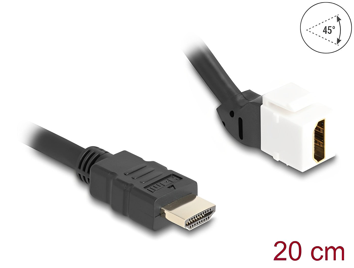 Delock Keystone Module Cable HDMI male to female 45° angled 8K 60 Hz 20 cm black - delock.israel