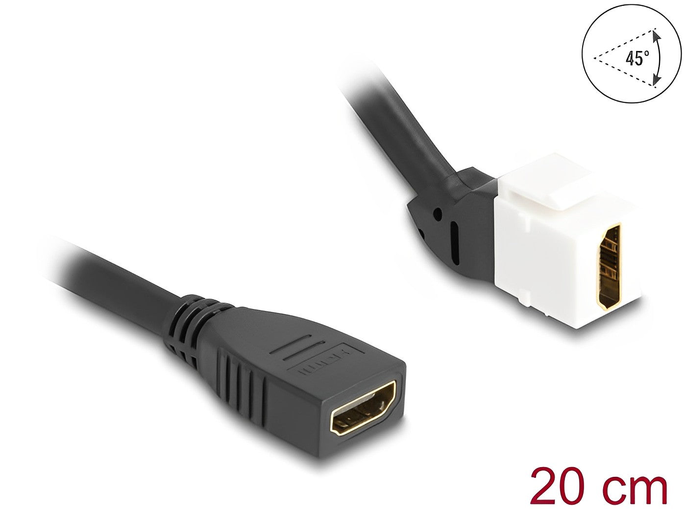 Delock Keystone Module Cable HDMI female to female 45° angled 8K 60 Hz 20 cm black - delock.israel