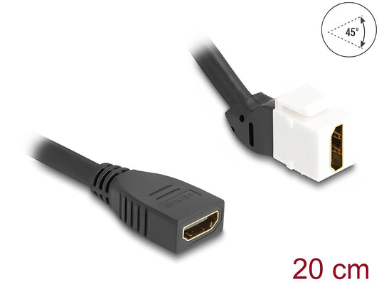 Delock Keystone Module Cable HDMI female to female 45° angled 8K 60 Hz 20 cm black - delock.israel