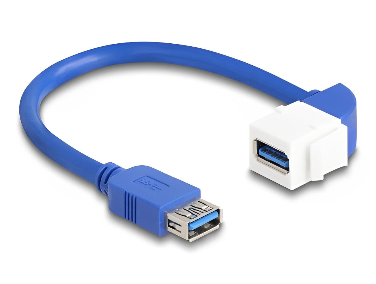 Delock Keystone Module Cable USB 5 Gbps Type-A female to USB Type-A female 90° angled 20 cm blue - delock.israel