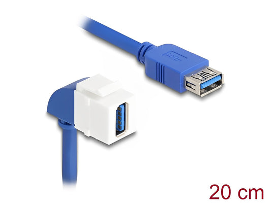 Delock Keystone Module Cable USB 5 Gbps Type-A female to USB Type-A female 90° angled 20 cm blue - delock.israel