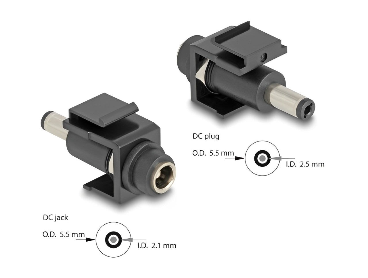 Delock Keystone Module DC 5.5 x 2.1 mm female to DC 5.5 x 2.5 mm male black-_delock.israel