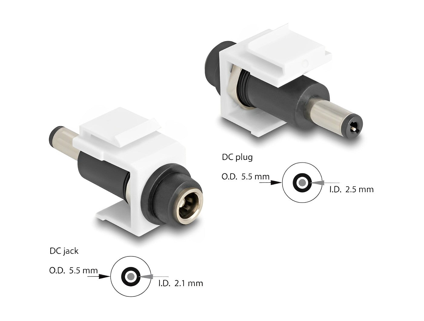 Delock Keystone Module DC 5.5 x 2.1 mm female to DC 5.5 x 2.5 mm male white-_delock.israel