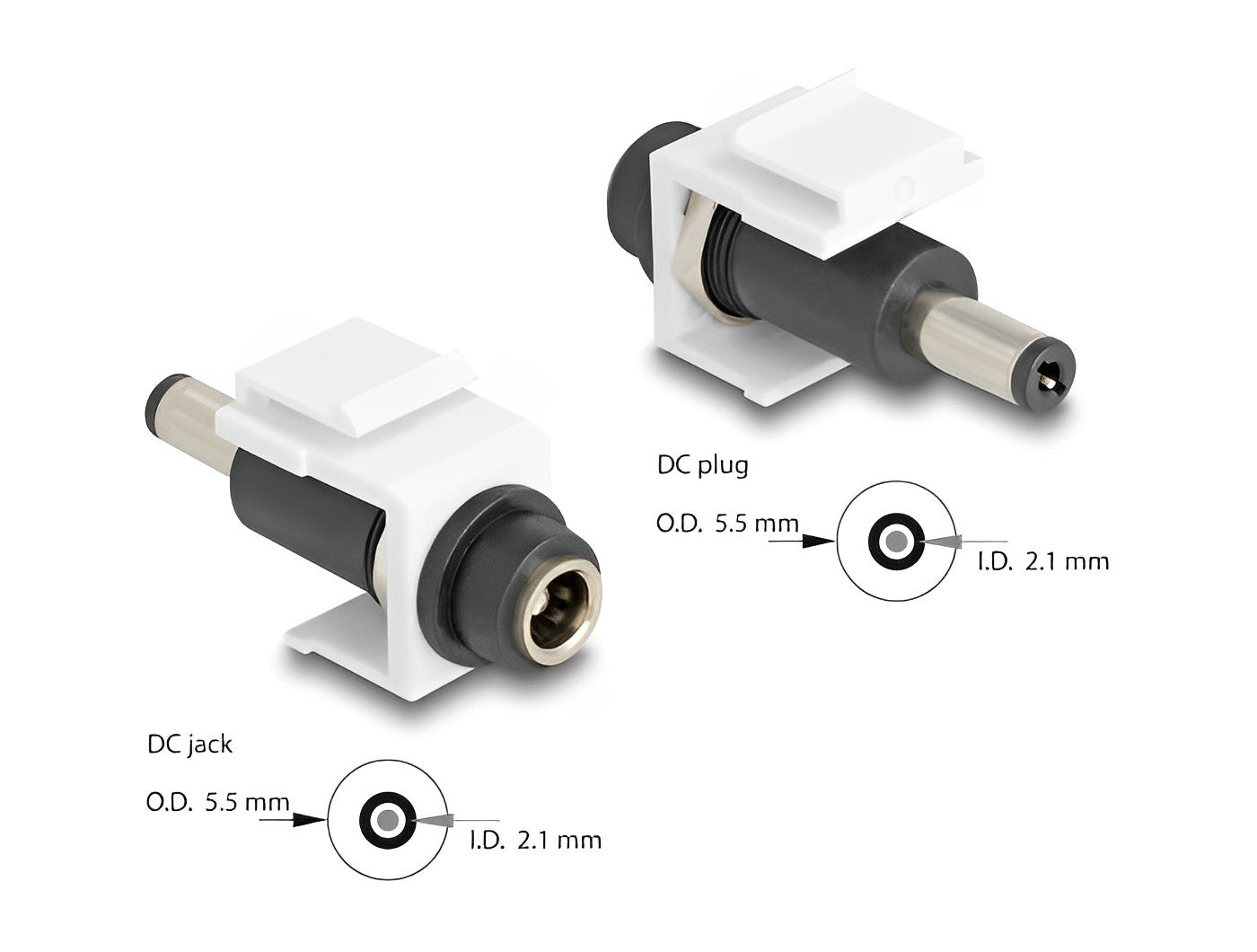 Delock Keystone Module DC 5.5 x 2.1 mm female to DC 5.5 x 2.1 mm male white-_delock.israel