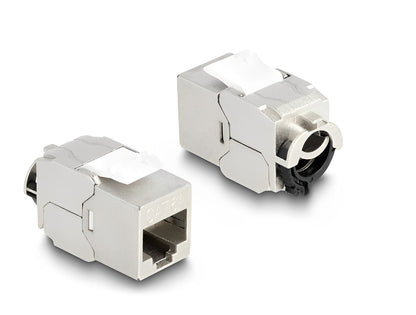 מתאם Keystone Cat.6A מבית Delock גרמניה יכול לשמש לחיבור כבל רשת והוא מתאים להתקנה קלה בשיטת Snap-in במגוון מחזיקים, כגון פנלי תיקון (patch panels) מסוג Keystone, לוחיות פנים (face plates) או קופסאות התקנה חיצונית