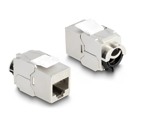 מתאם Keystone Cat.6A מבית Delock גרמניה יכול לשמש לחיבור כבל רשת והוא מתאים להתקנה קלה בשיטת Snap-in במגוון מחזיקים, כגון פנלי תיקון (patch panels) מסוג Keystone, לוחיות פנים (face plates) או קופסאות התקנה חיצונית