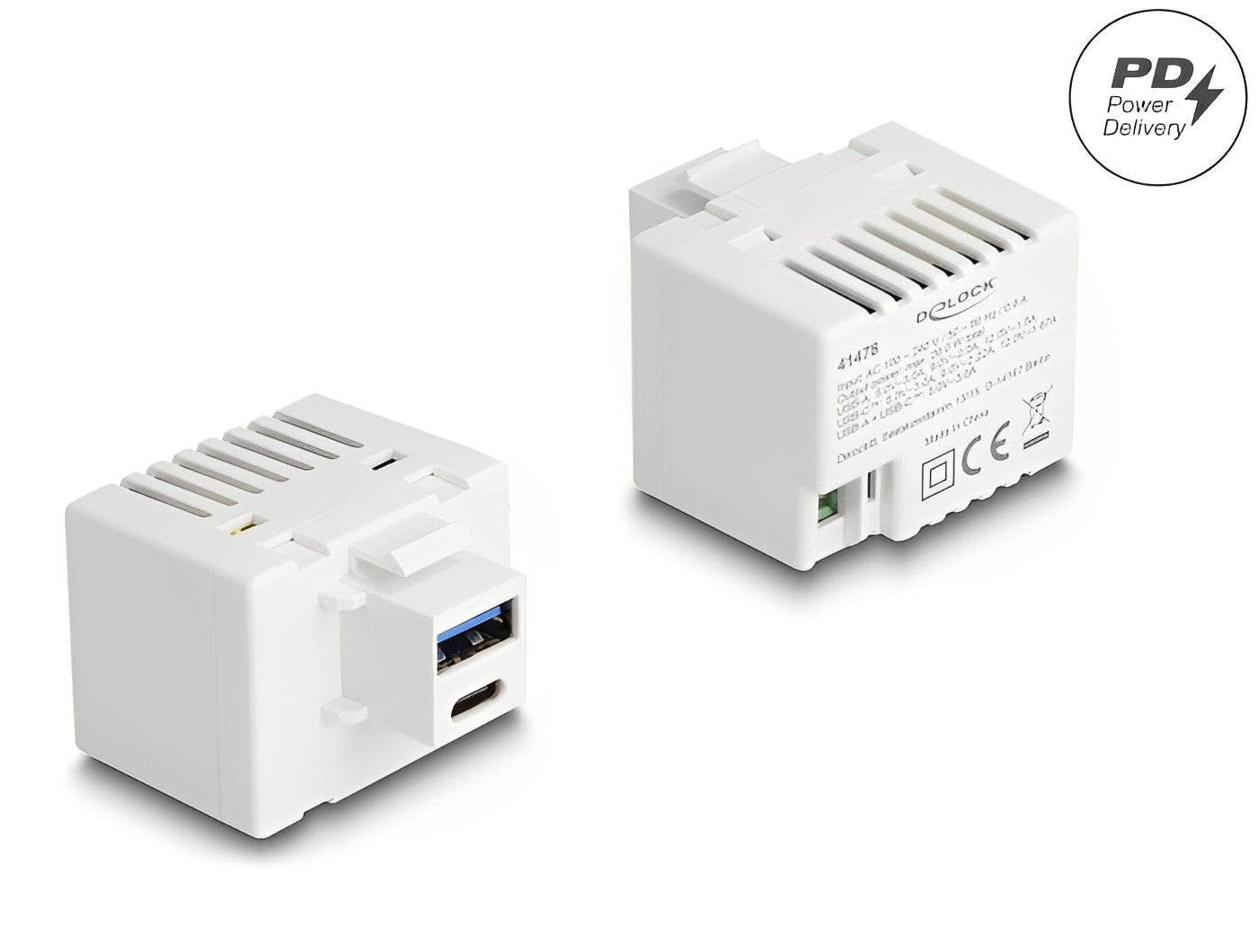 Delock Keystone Module with USB Type-A and USB Type-C™ Charging Port PD 20 W white - delock.israel