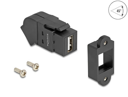 Delock Keystone Module USB 2.0 Type-A panel mount female to Type-A female 45° angled black - delock.israel