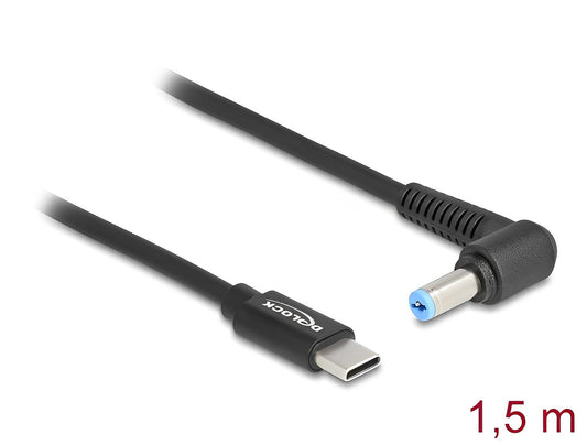 כבל טעינה תקע USB-C לתקע DC 5.5x1.7 בזווית 90° עבור מחשב נייד HP/Acer אורך 1.5 מטר - delock.israel