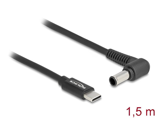 כבל טעינה תקע USB-C לתקע DC 6.0x4.3 בזווית 90° עבור מחשב נייד Sony אורך 1.5 מטר - delock.israel
