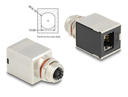 Delock M12 Adapter X-coded 8 pin female to RJ45 jack Cat.6A STP shielded straight - delock.israel