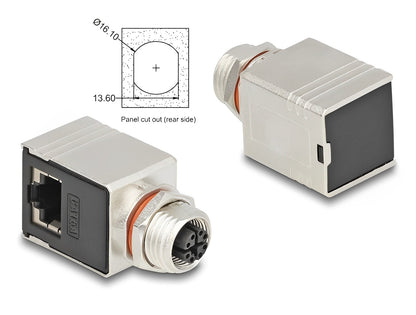 Delock M12 Adapter X-coded 8 pin female to RJ45 jack Cat.6A STP shielded 90° angled - delock.israel