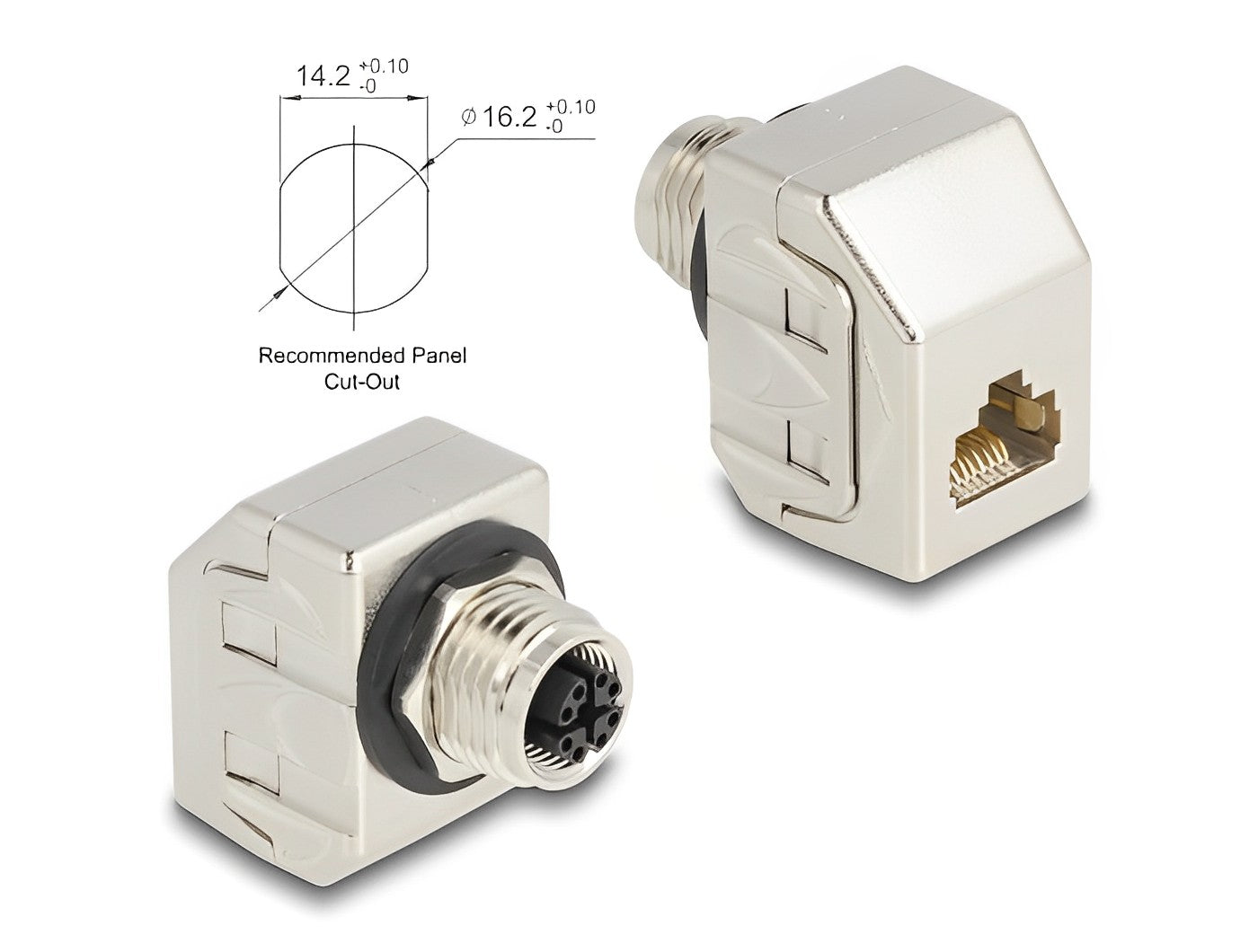 Delock M12 Adapter X-coded 8 pin female to RJ45 jack Cat.6A STP metal - delock.israel