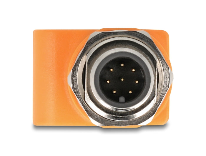 Delock M12 Adapter A-coded 8 pin male to RJ45 jack Cat.5e with mounting hole straight orange - delock.israel