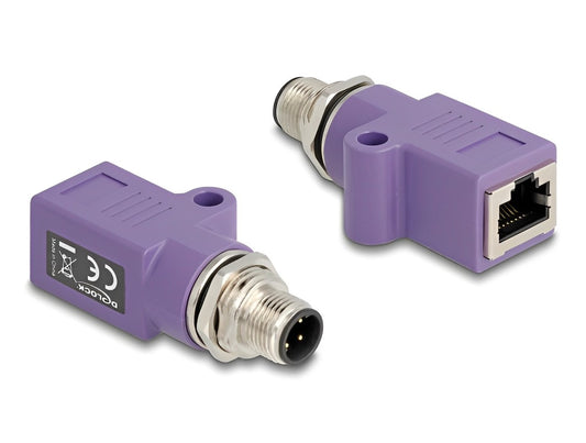 Delock M12 Adapter D-coded 4 pin male to RJ45 jack Cat.5e with mounting hole straight violet - delock.israel