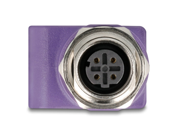 Delock M12 Adapter D-coded 4 pin female to RJ45 jack Cat.5e with mounting hole straight violet - delock.israel