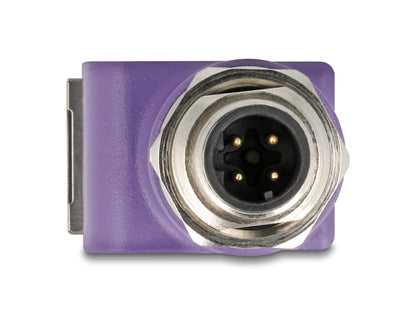 Delock M12 Adapter D-coded 4 pin male to RJ45 jack Cat.5e with mounting hole 90° angled violet - delock.israel