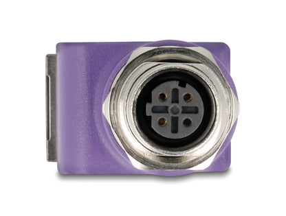 Delock M12 Adapter D-coded 4 pin female to RJ45 jack Cat.5e with mounting hole 90° angled violet - delock.israel