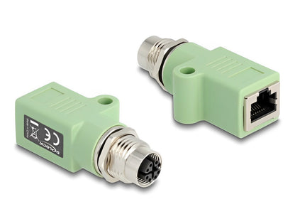 Delock M12 Adapter X-coded 8 pin female to RJ45 jack Cat.5e with mounting hole straight green - delock.israel