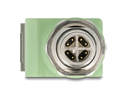 Delock M12 Adapter X-coded 8 pin male to RJ45 jack Cat.5e with mounting hole 90° angled green - delock.israel