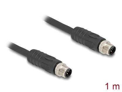 Delock M12 Cable L-coded 4 pin male to male PUR suitable for drag chains 1 m black - delock.israel