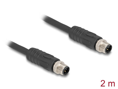 Delock M12 Cable L-coded 4 pin male to male PUR suitable for drag chains 2 m black - delock.israel