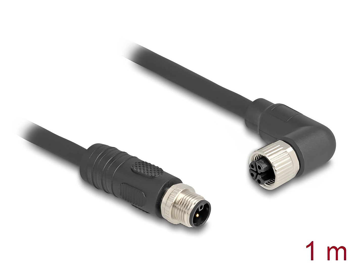 Delock M12 Cable L-coded 4 pin male straight to female right angled PUR suitable for drag chains 1 m black - delock.israel