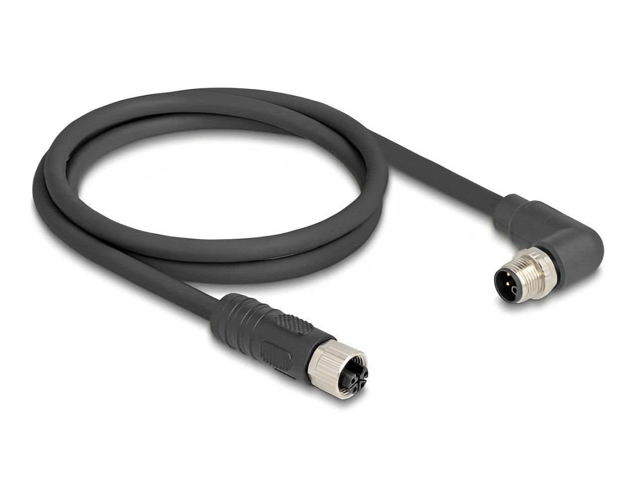 Delock M12 Cable L-coded 4 pin male right angled to female straight PUR suitable for drag chains 1 m black - delock.israel