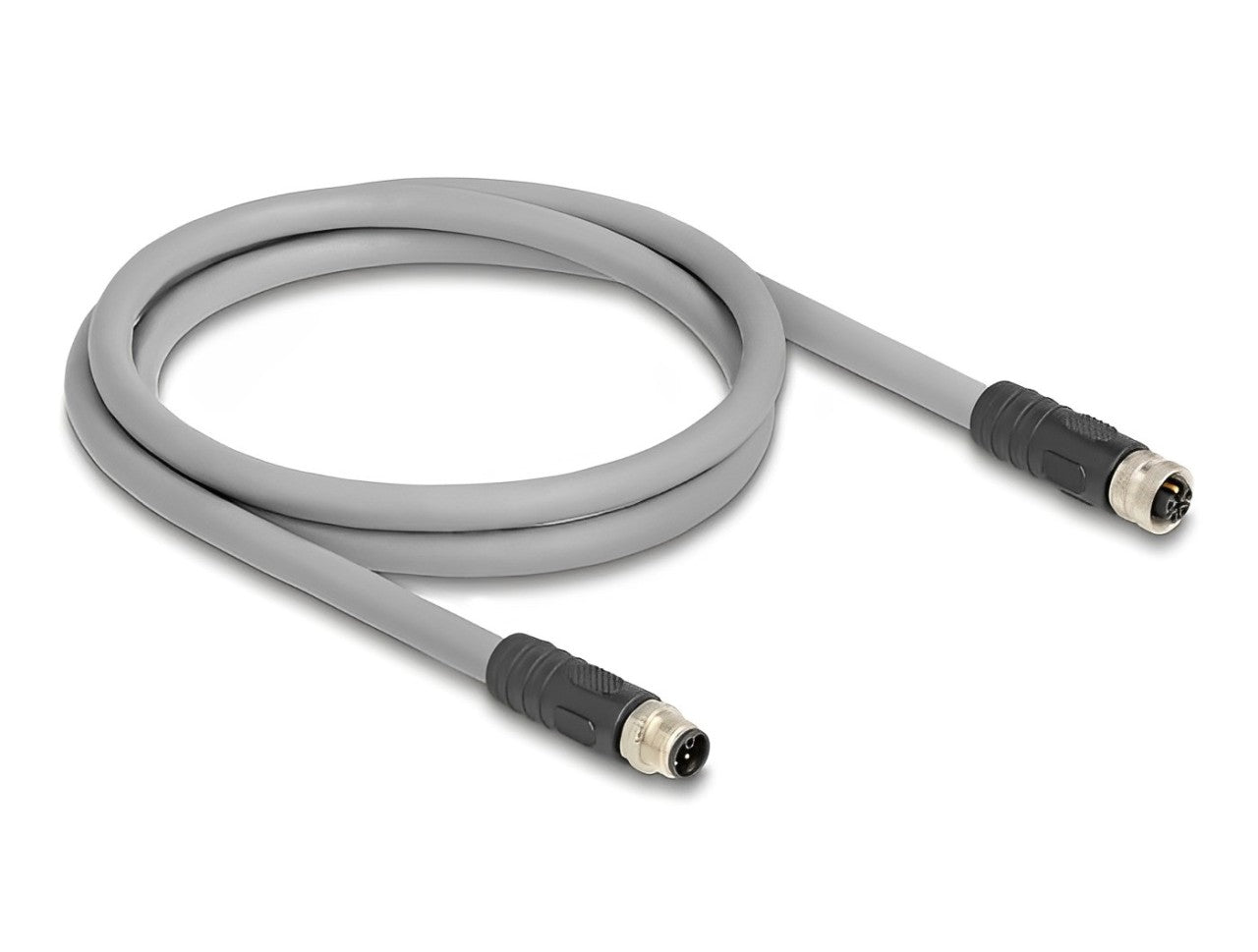 Delock M12 Cable L-coded 5 pin male to female PUR suitable for drag chains grey - delock.israel