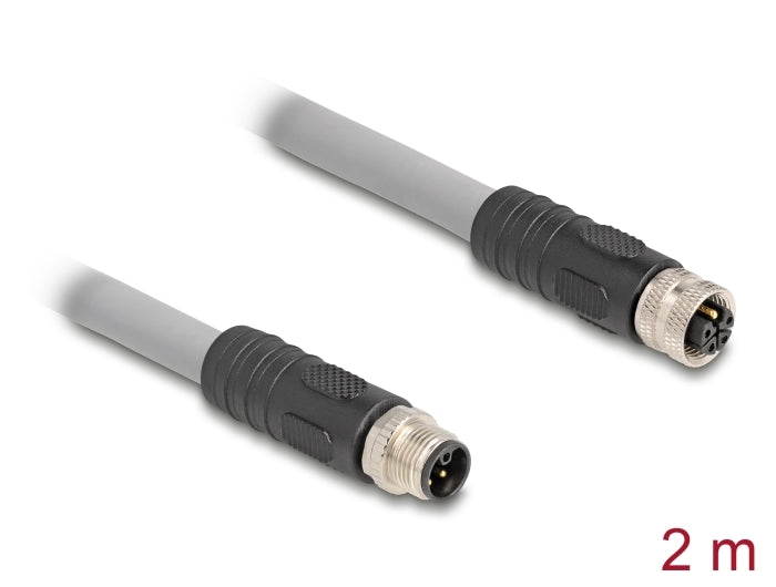 Delock M12 Cable L-coded 5 pin male to female PUR suitable for drag chains 2 m grey - delock.israel