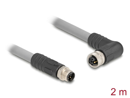 Delock M12 Cable L-coded 5 pin male straight to female right angled PUR suitable for drag chains 2 m grey - delock.israel