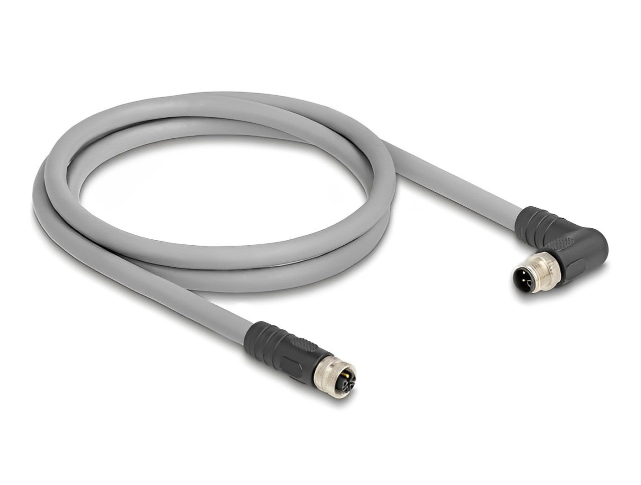 Delock M12 Cable L-coded 5 pin male right angled to female straight PUR suitable for drag chains 1 m grey - delock.israel