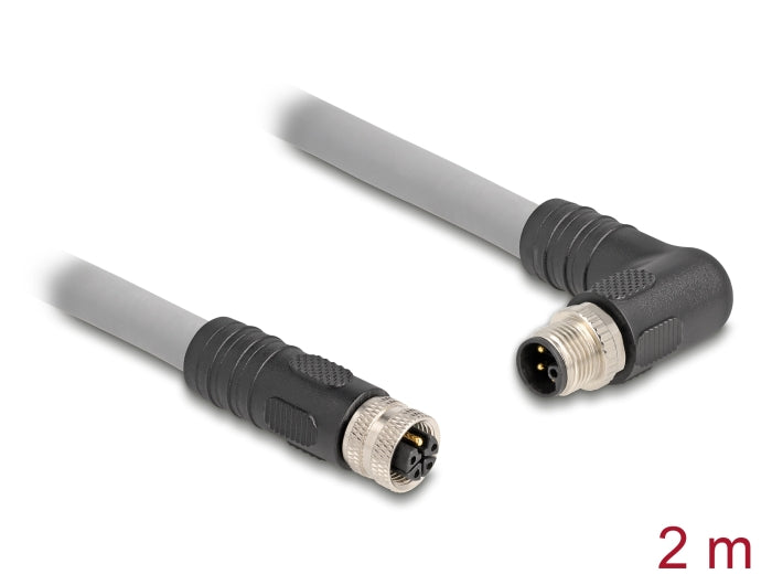 Delock M12 Cable L-coded 5 pin male right angled to female straight PUR suitable for drag chains 2 m grey - delock.israel