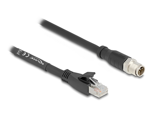 Delock M12 Cable X-coded 8 pin male to RJ45 plug Cat.5e S/FTP flexible black - delock.israel