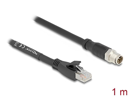 Delock M12 Cable X-coded 8 pin male to RJ45 plug Cat.5e S/FTP flexible 1 m black - delock.israel