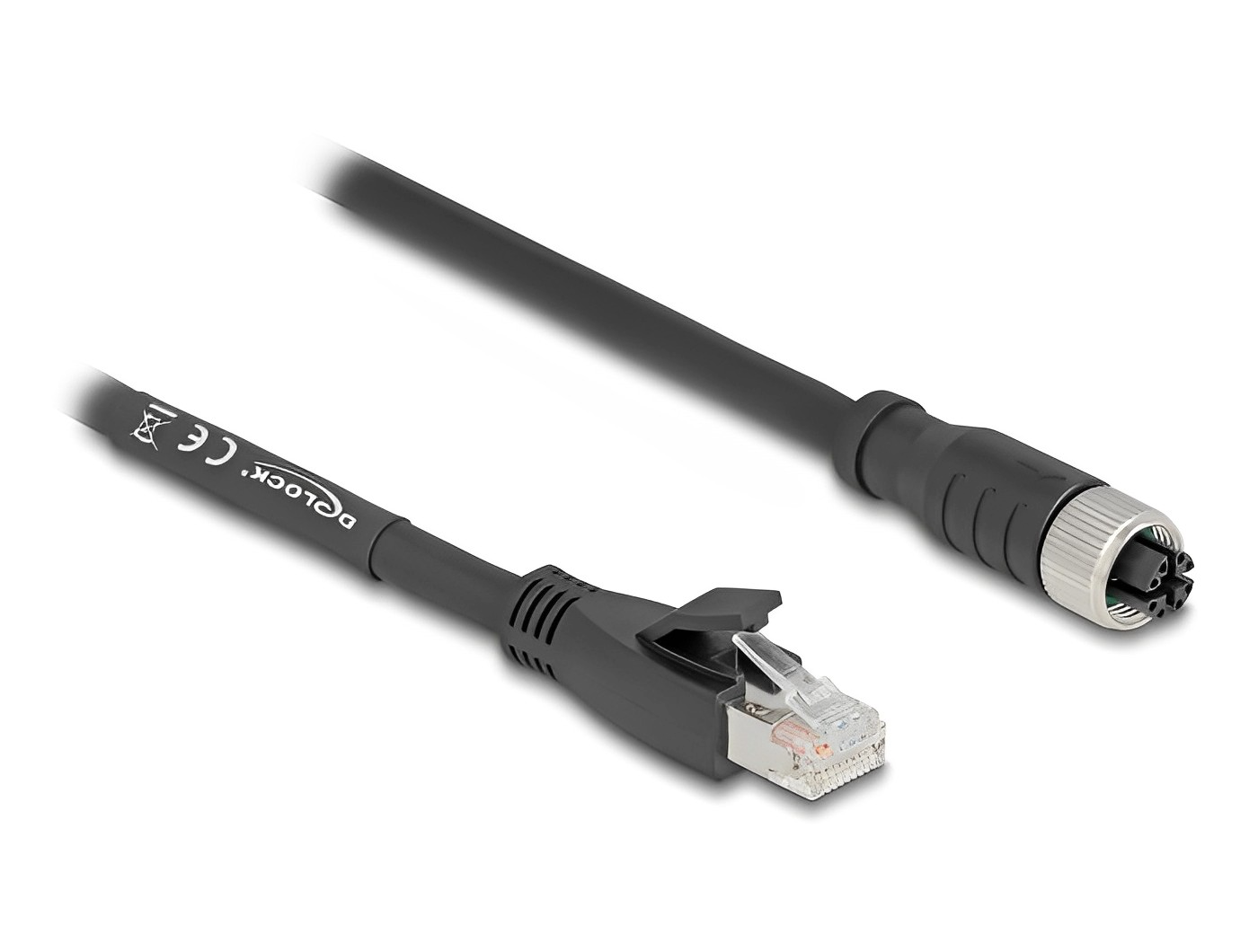 Delock M12 Cable X-coded 8 pin female to RJ45 plug Cat.5e S/FTP flexible black - delock.israel