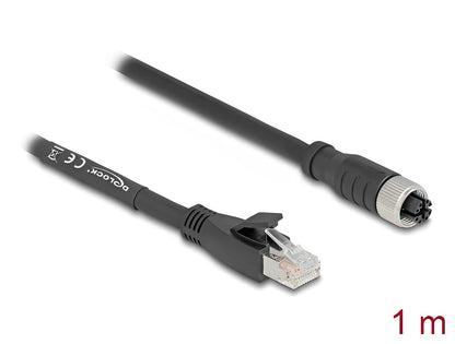 Delock M12 Cable X-coded 8 pin female to RJ45 plug Cat.5e S/FTP flexible 1 m black - delock.israel