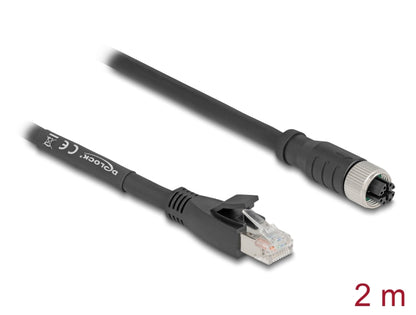 Delock M12 Cable X-coded 8 pin female to RJ45 plug Cat.5e S/FTP flexible 2 m black - delock.israel