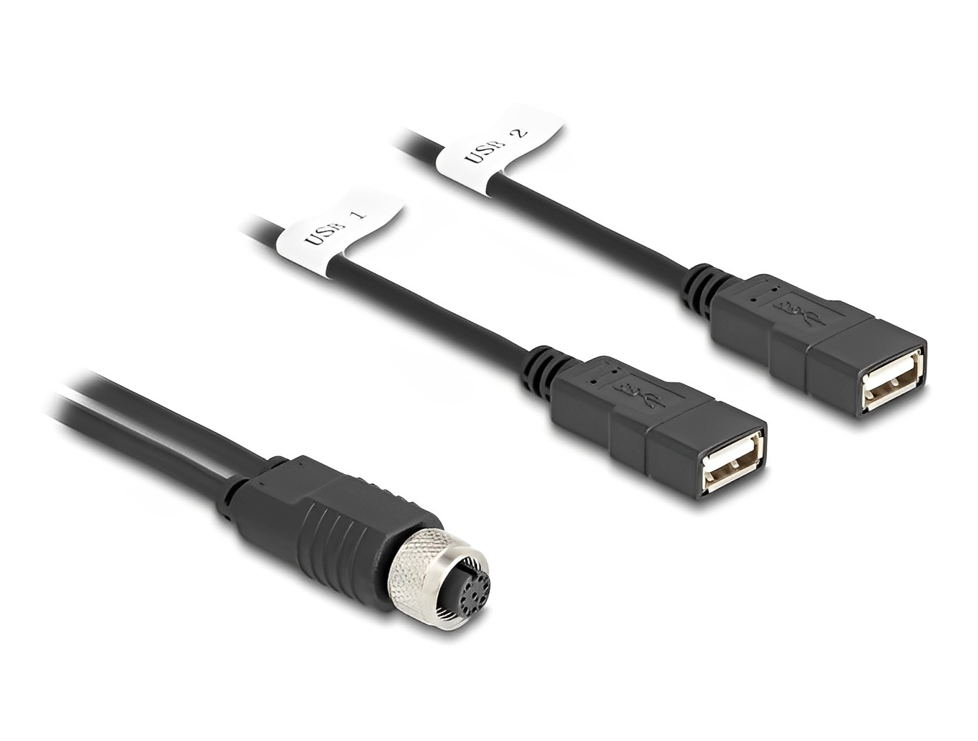 Delock M12 Cable A-coded 8 pin female to 2 x USB 2.0 Type-A female 1 m black - delock.israel