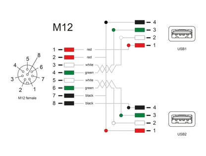 Delock M12 Cable A-coded 8 pin female to 2 x USB 2.0 Type-A female 1 m black - delock.israel