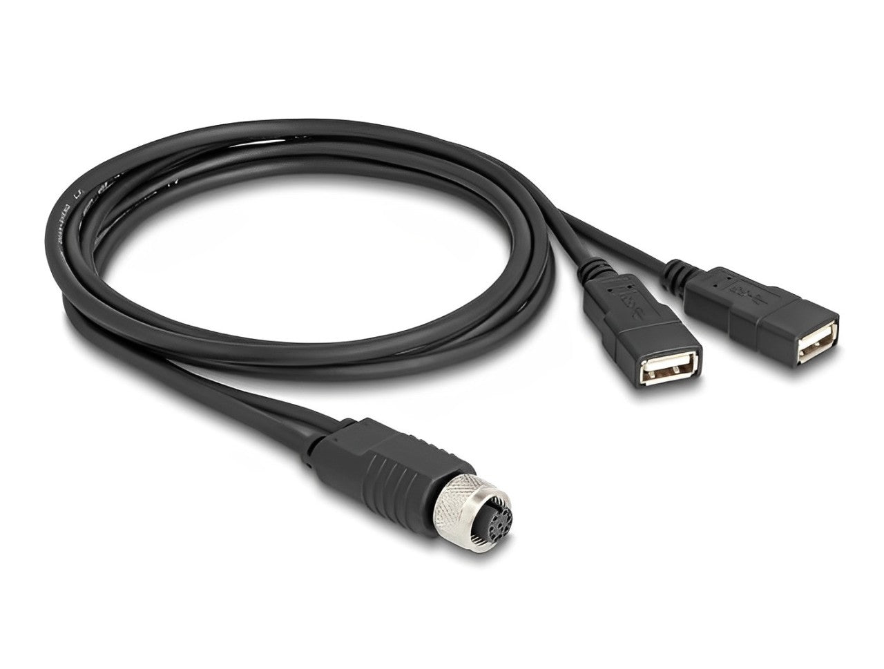 Delock M12 Cable A-coded 8 pin female to 2 x USB 2.0 Type-A female 1 m black - delock.israel