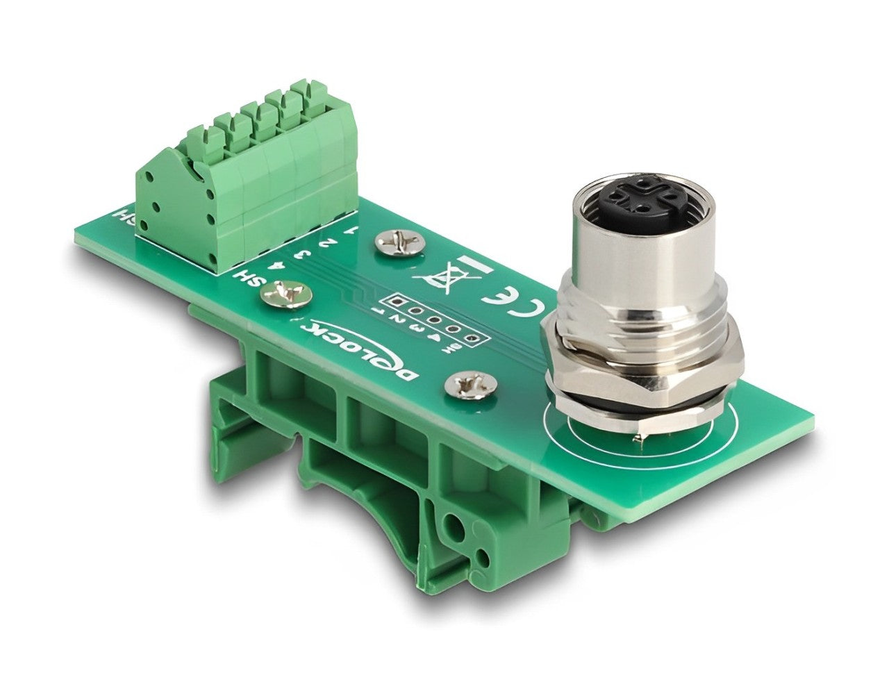 Delock M12 Transfer Module Adapter 4 pin A-coded female to 5 pin terminal block for DIN rail - delock.israel