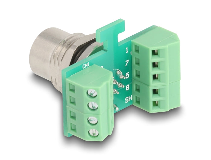 Delock M12 Transfer Module Adapter 8 pin A-coded female to 9 pin terminal block for installation - delock.israel