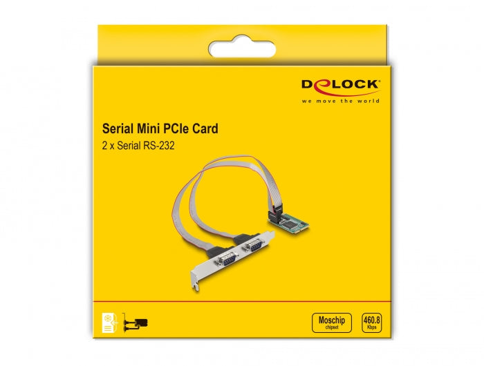 כרטיס Mini PCIe Serial RS-232 עם 2 יציאות DB9 צ'יפ Moschip MCS9901 - delock.israel