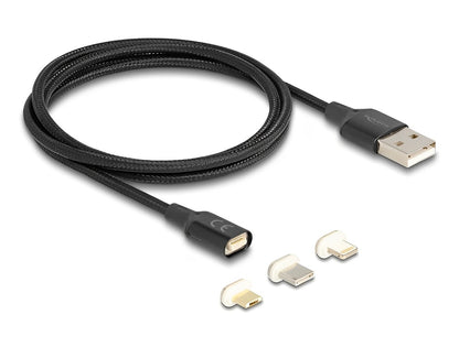 Delock Magnetic USB Charging Cable Set for 8 Pin Lightning™ / Micro USB / USB Type-C™ black 1 m - delock.israel